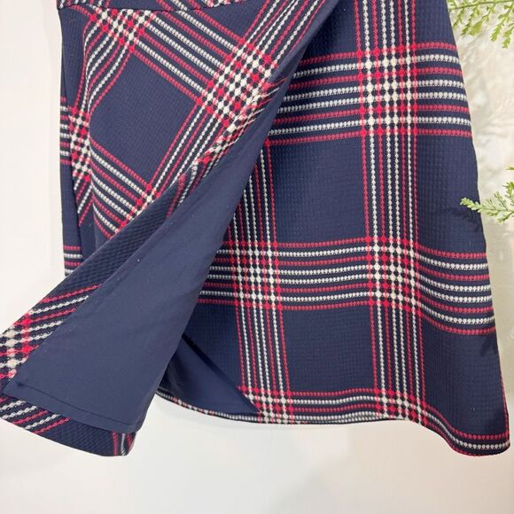 HALOGEN Classic Navy Plaid A-Line Skirt size 10 red white blue - Picture 5 of 11